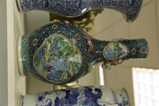 Chinese famille rose bottle vase, late 19th century one handle lacking(-)